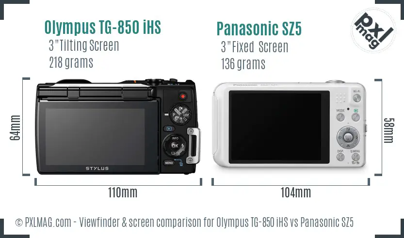 Olympus TG-850 iHS vs Panasonic SZ5 Screen and Viewfinder comparison