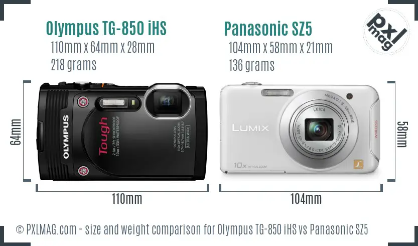 Olympus TG-850 iHS vs Panasonic SZ5 size comparison