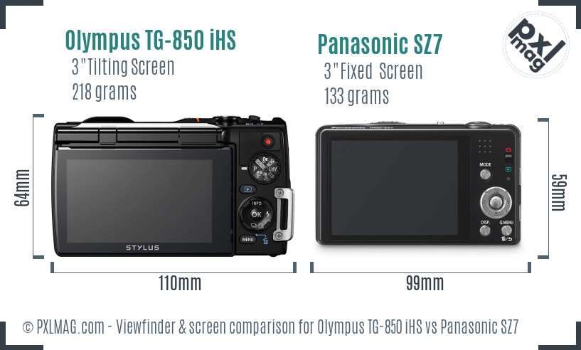 Olympus TG-850 iHS vs Panasonic SZ7 Screen and Viewfinder comparison