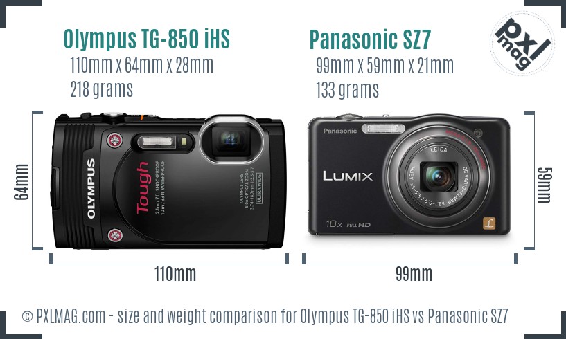 Olympus TG-850 iHS vs Panasonic SZ7 size comparison
