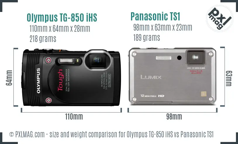 Olympus TG-850 iHS vs Panasonic TS1 size comparison