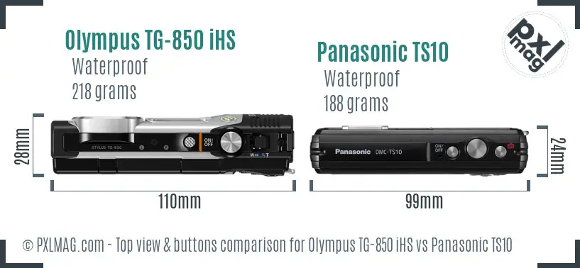 Olympus TG-850 iHS vs Panasonic TS10 top view buttons comparison Olympus TG-850 iHS vs Panasonic TS10 top view buttons comparison