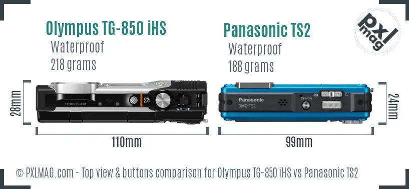 Olympus TG-850 iHS vs Panasonic TS2 top view buttons comparison Olympus TG-850 iHS vs Panasonic TS2 top view buttons comparison