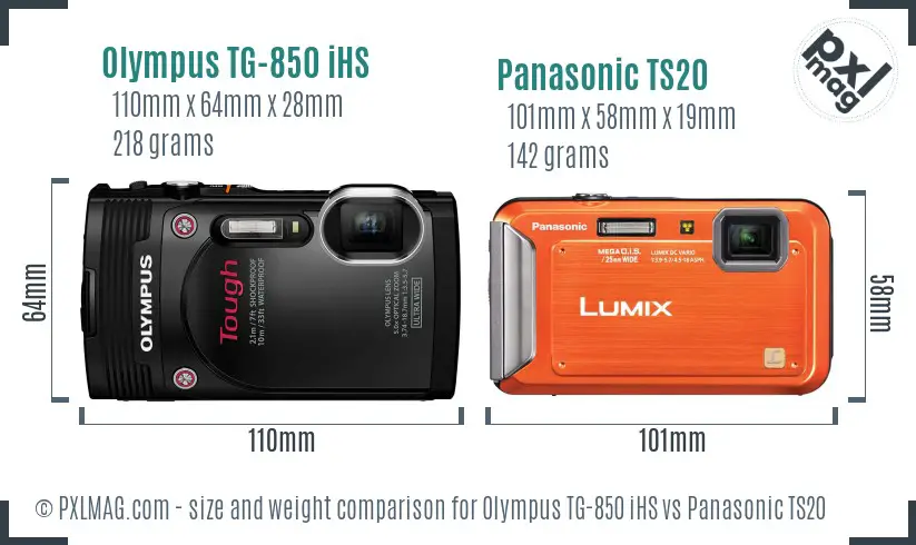 Olympus TG-850 iHS vs Panasonic TS20 size comparison