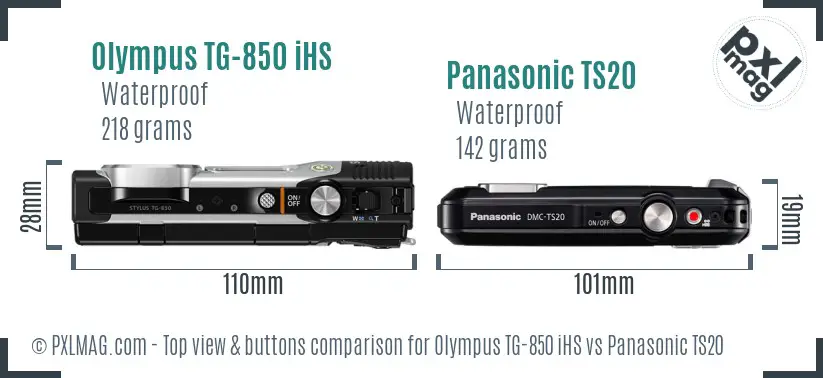 Olympus TG-850 iHS vs Panasonic TS20 top view buttons comparison