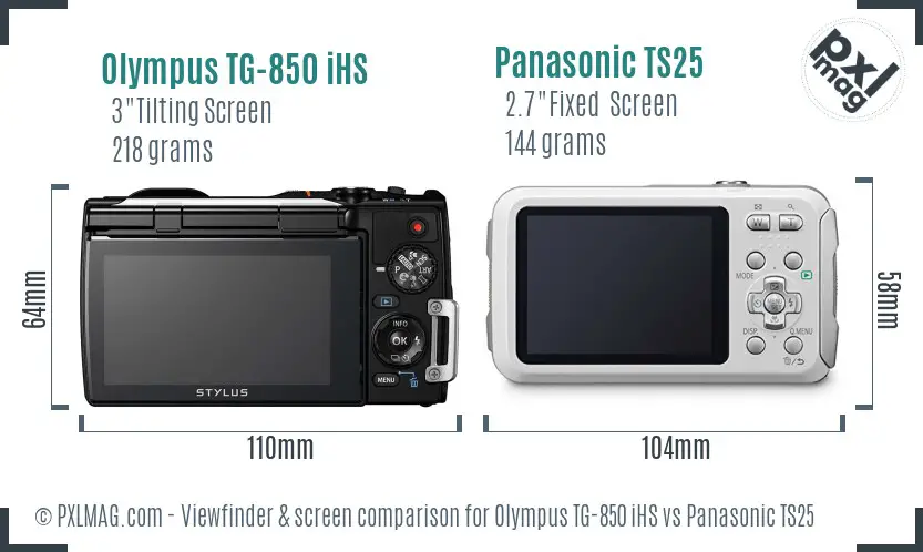 Olympus TG-850 iHS vs Panasonic TS25 Screen and Viewfinder comparison