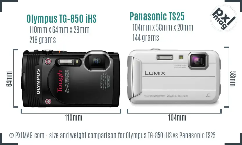 Olympus TG-850 iHS vs Panasonic TS25 size comparison