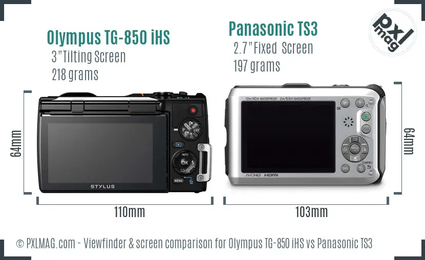 Olympus TG-850 iHS vs Panasonic TS3 Screen and Viewfinder comparison