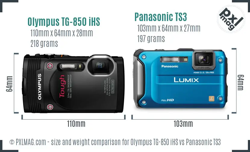 Olympus TG-850 iHS vs Panasonic TS3 size comparison