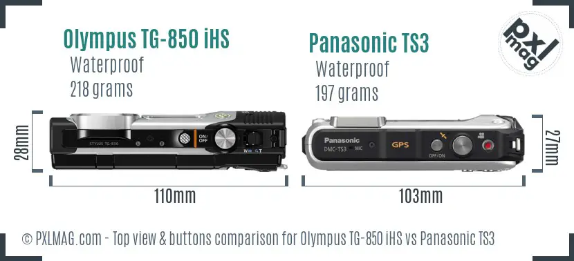 Olympus TG-850 iHS vs Panasonic TS3 top view buttons comparison