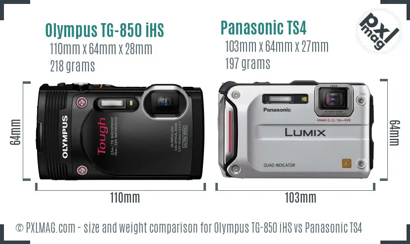 Olympus TG-850 iHS vs Panasonic TS4 size comparison