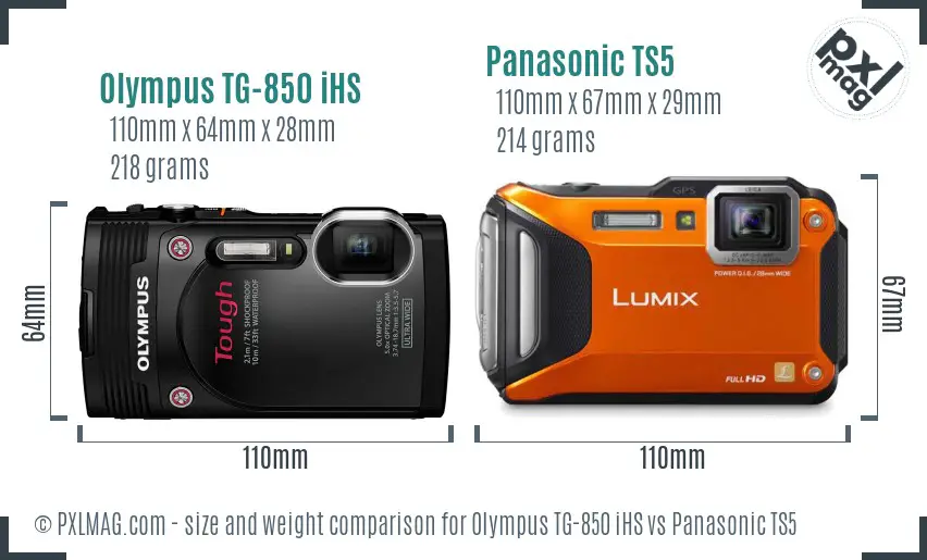 Olympus TG-850 iHS vs Panasonic TS5 size comparison