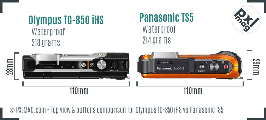 Olympus TG-850 iHS vs Panasonic TS5 top view buttons comparison
