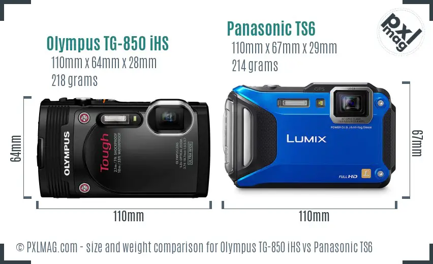 Olympus TG-850 iHS vs Panasonic TS6 size comparison