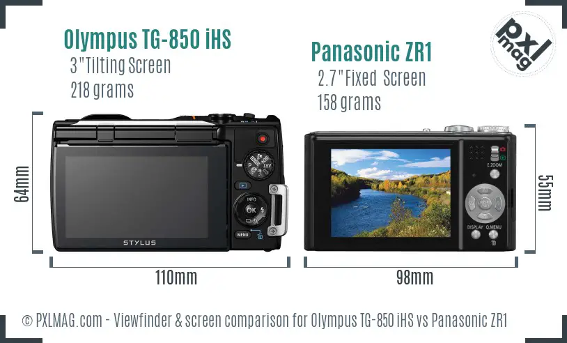 Olympus TG-850 iHS vs Panasonic ZR1 Screen and Viewfinder comparison