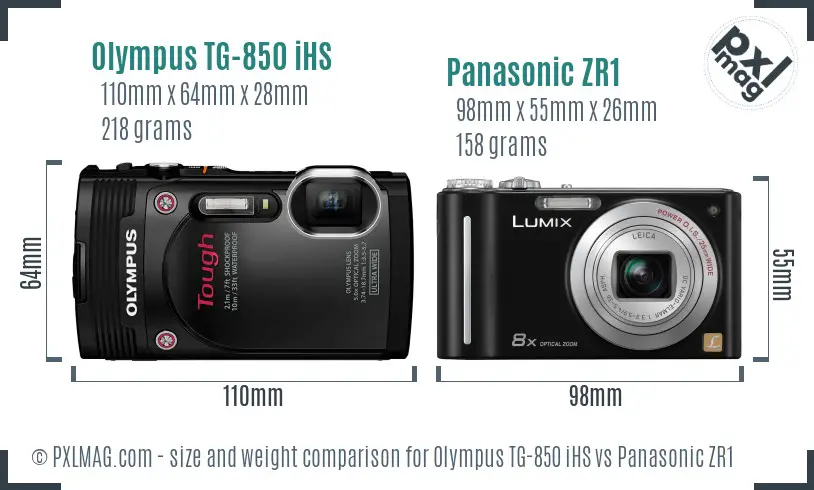 Olympus TG-850 iHS vs Panasonic ZR1 size comparison