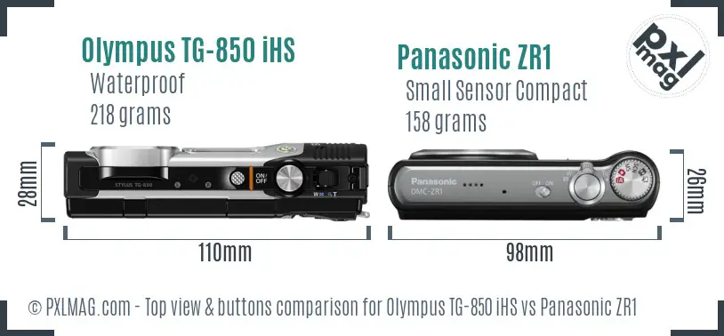 Olympus TG-850 iHS vs Panasonic ZR1 top view buttons comparison