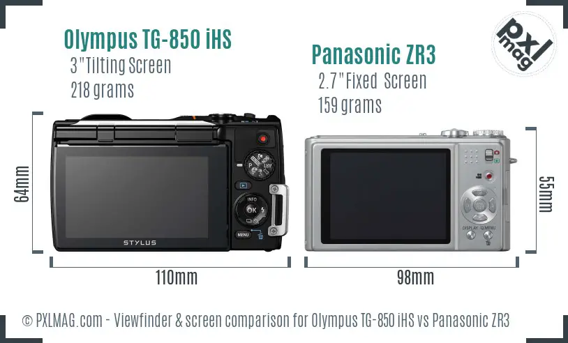 Olympus TG-850 iHS vs Panasonic ZR3 Screen and Viewfinder comparison