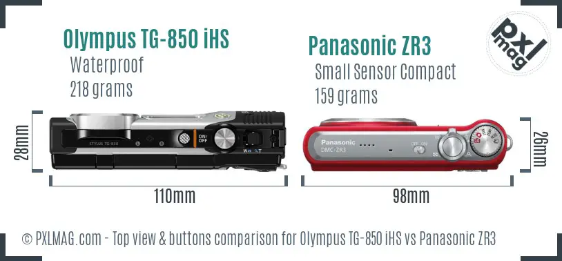 Olympus TG-850 iHS vs Panasonic ZR3 top view buttons comparison