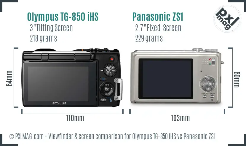 Olympus TG-850 iHS vs Panasonic ZS1 Screen and Viewfinder comparison