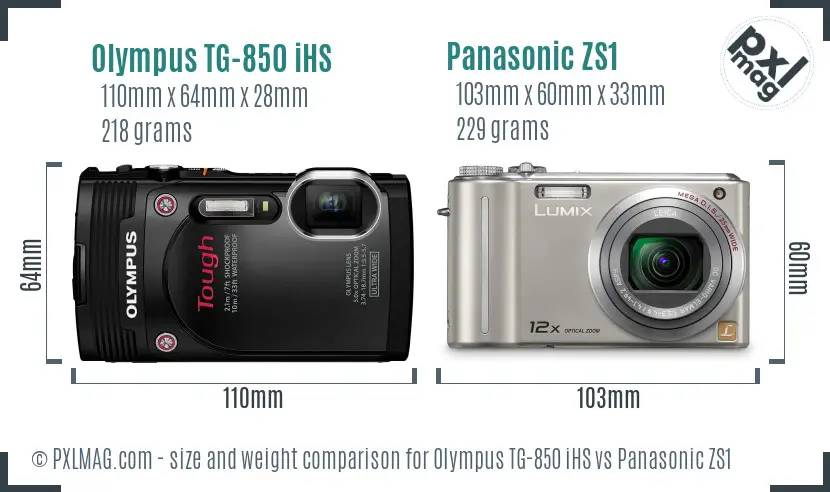 Olympus TG-850 iHS vs Panasonic ZS1 size comparison