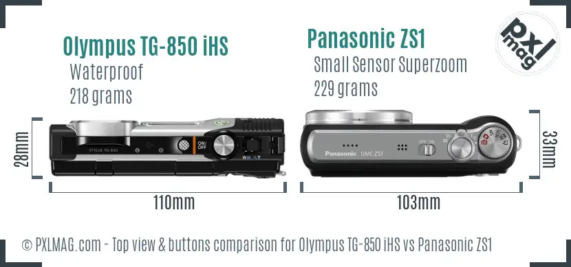 Olympus TG-850 iHS vs Panasonic ZS1 top view buttons comparison