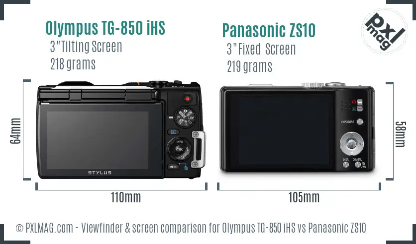 Olympus TG-850 iHS vs Panasonic ZS10 Screen and Viewfinder comparison