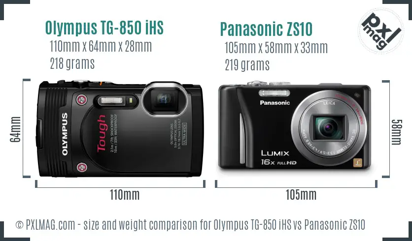 Olympus TG-850 iHS vs Panasonic ZS10 size comparison