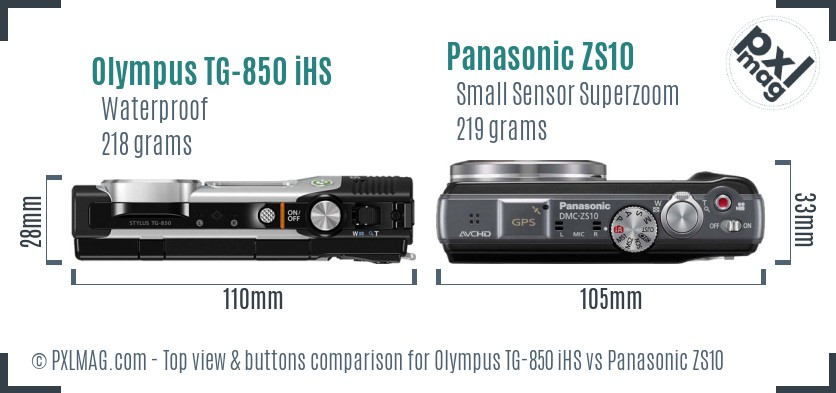 Olympus TG-850 iHS vs Panasonic ZS10 top view buttons comparison