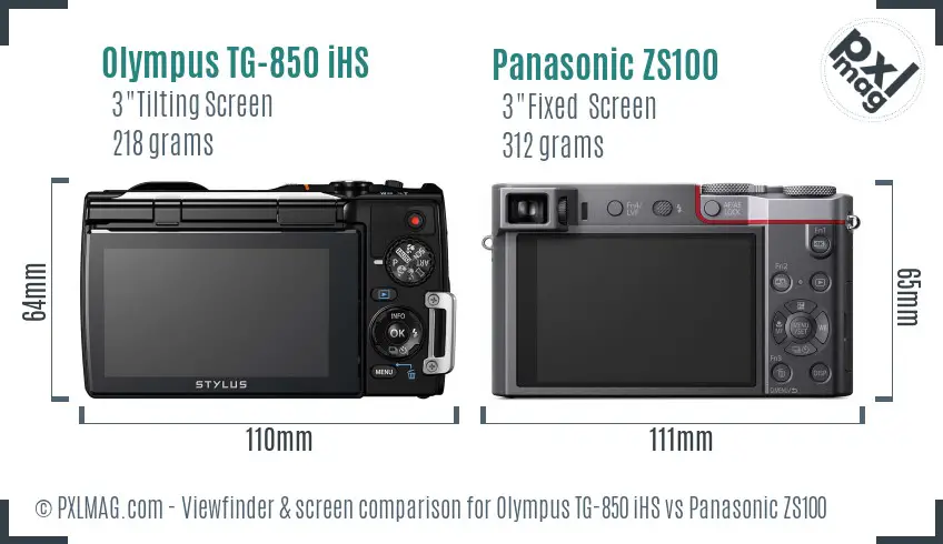 Olympus TG-850 iHS vs Panasonic ZS100 Screen and Viewfinder comparison