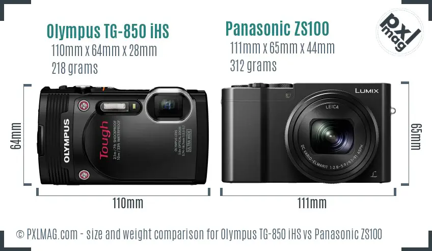 Olympus TG-850 iHS vs Panasonic ZS100 size comparison
