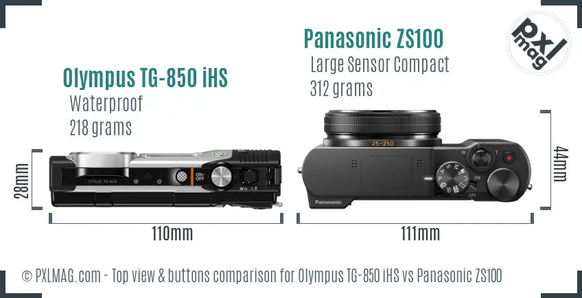 Olympus TG-850 iHS vs Panasonic ZS100 top view buttons comparison