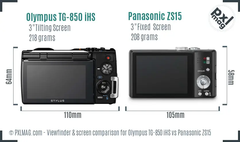 Olympus TG-850 iHS vs Panasonic ZS15 Screen and Viewfinder comparison