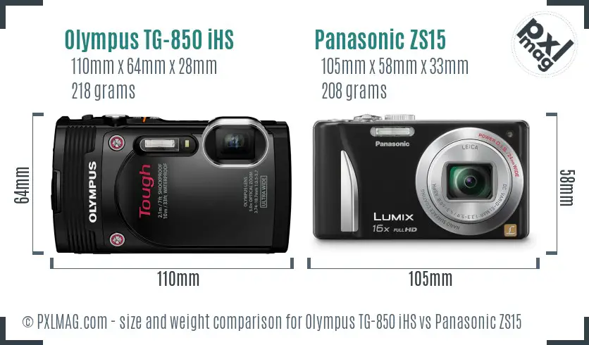 Olympus TG-850 iHS vs Panasonic ZS15 size comparison