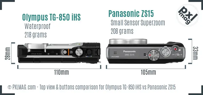 Olympus TG-850 iHS vs Panasonic ZS15 top view buttons comparison