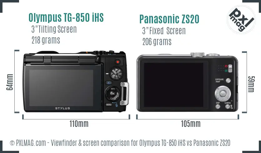 Olympus TG-850 iHS vs Panasonic ZS20 Screen and Viewfinder comparison