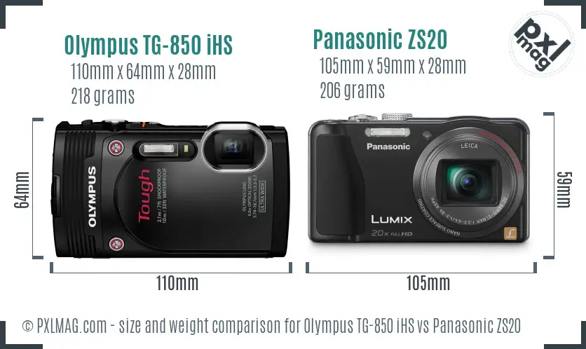 Olympus TG-850 iHS vs Panasonic ZS20 size comparison