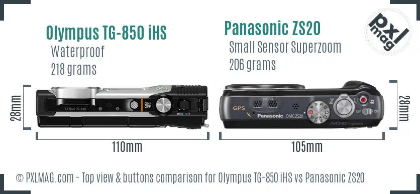 Olympus TG-850 iHS vs Panasonic ZS20 top view buttons comparison