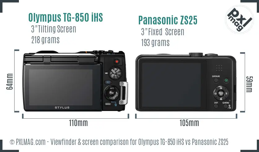 Olympus TG-850 iHS vs Panasonic ZS25 Screen and Viewfinder comparison