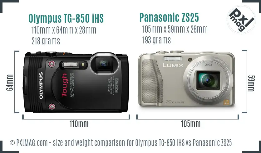Olympus TG-850 iHS vs Panasonic ZS25 size comparison