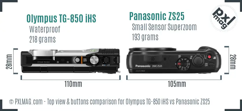 Olympus TG-850 iHS vs Panasonic ZS25 top view buttons comparison