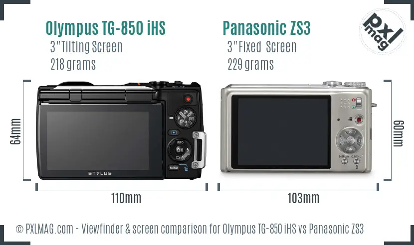Olympus TG-850 iHS vs Panasonic ZS3 Screen and Viewfinder comparison