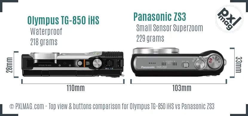 Olympus TG-850 iHS vs Panasonic ZS3 top view buttons comparison