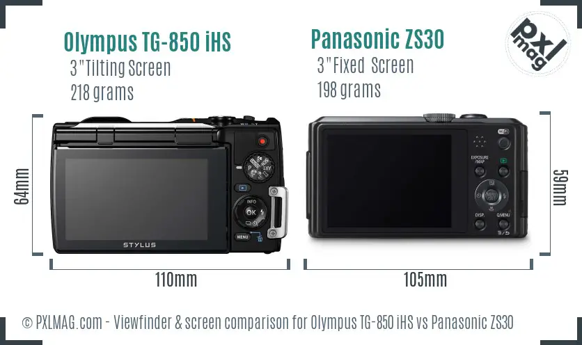 Olympus TG-850 iHS vs Panasonic ZS30 Screen and Viewfinder comparison