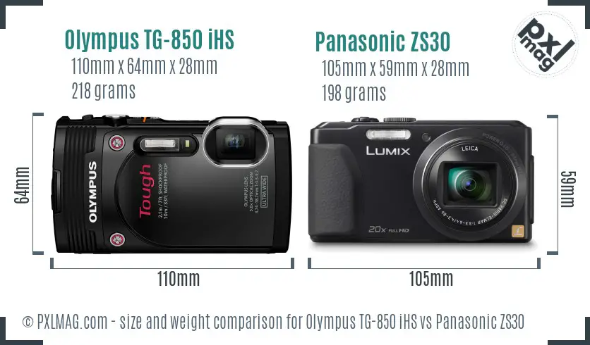Olympus TG-850 iHS vs Panasonic ZS30 size comparison