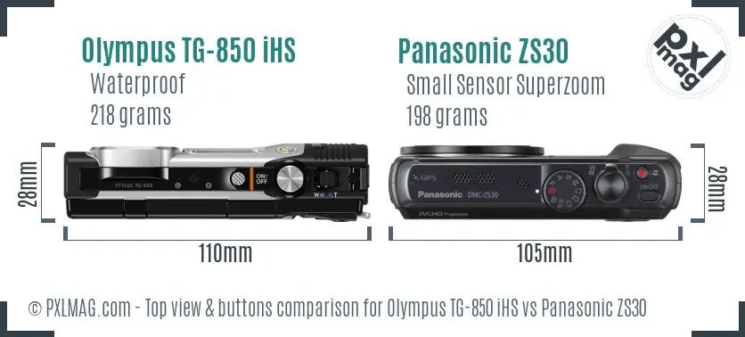 Olympus TG-850 iHS vs Panasonic ZS30 top view buttons comparison