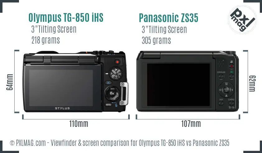 Olympus TG-850 iHS vs Panasonic ZS35 Screen and Viewfinder comparison