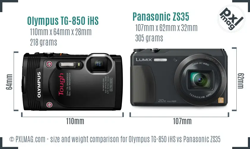 Olympus TG-850 iHS vs Panasonic ZS35 size comparison