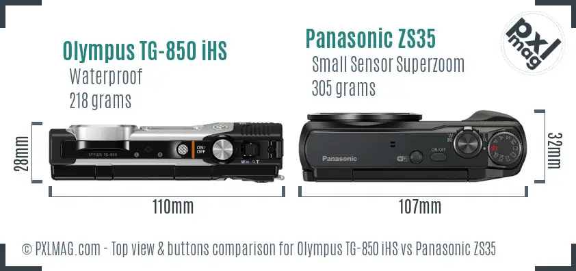 Olympus TG-850 iHS vs Panasonic ZS35 top view buttons comparison