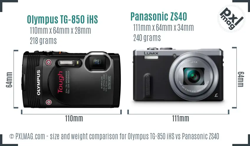Olympus TG-850 iHS vs Panasonic ZS40 size comparison